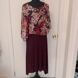 AGB Byer California Vintage NWT Size 14 Autumn Caplet Burgundy, Tan Midi Dress
